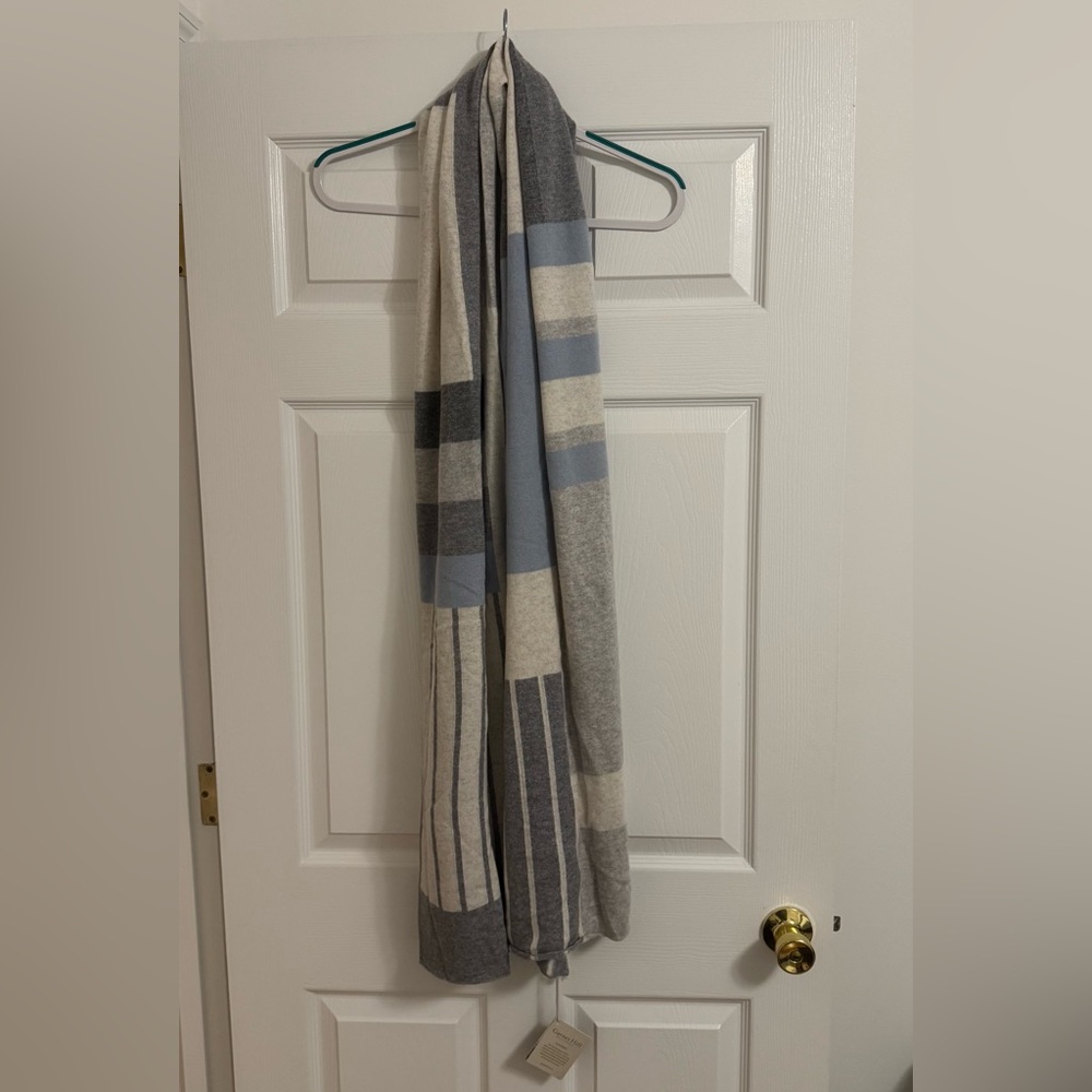 Garnet Hill Cashmere Scarf Wrap - Gray and Blue